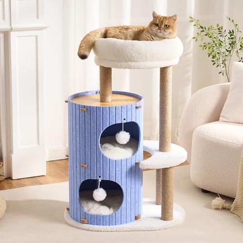 Modern Cat Tree for Indoor Small & Medium Cats (Denim Blue-36")
