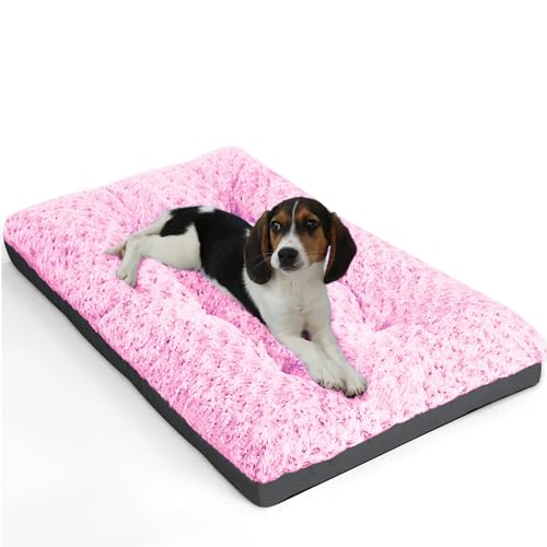 Washable Dog Beds for Crate (23.0"L x 17.0"W x 3.5"Th / Pink)