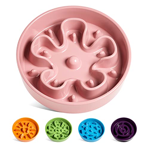 Slow Feeder Dog Bowls Ceramic (Pink Bloom / M-1.5 Cups)