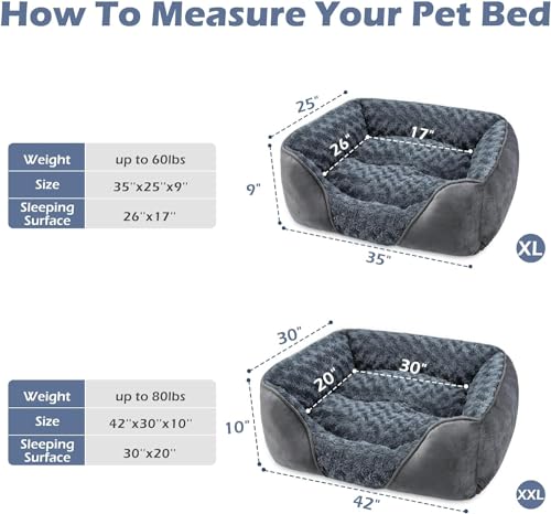 X Large Dog Bed for Large (XL(35"x 25"x 9") / Grey)