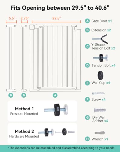 36" Extra Tall Baby Gate for Stairs (36"Tall 40.6"Wide / Black)