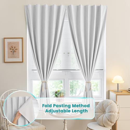 100% Blackout Curtains for Bedroom Stick On Curtains Window Shades Pull Down Blackout Window Cover No Drillng Self Adhesive Curtains No Rod Small Windows (46"W x 72"L (Pack of 1) / Off-white)