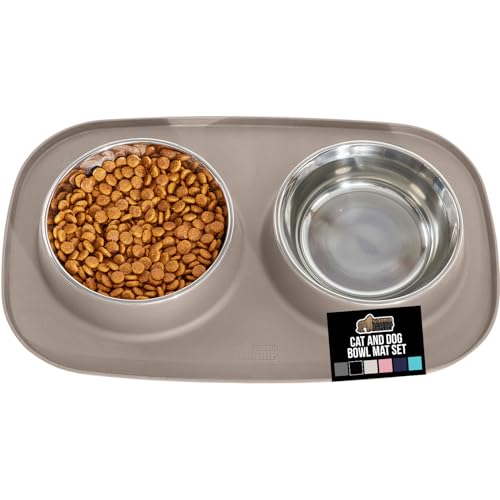 Dog Bowl Set with Feeding Mat (Beige / 4 Cup Bowls)