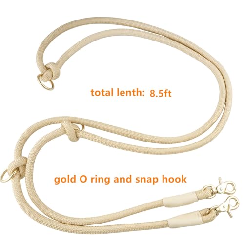 Multifunctional 8.5 ft Nylon Rope Hands Free Dog Leash for Running Small Medium Large Dogs (Gold / 8.5FT x 10MM)
