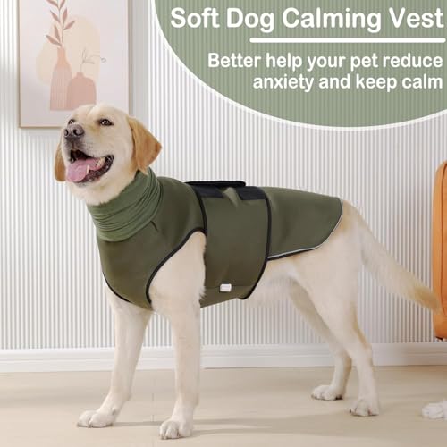 Reflective & Soft Dog Anxiety Vest with Ear Wraps for Thunderstorm (Army Green / X-Small)