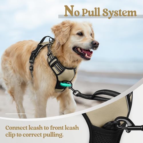 Dog Harness No Pull for Large Dogs with 2 Leash Clips (Large / Beige)
