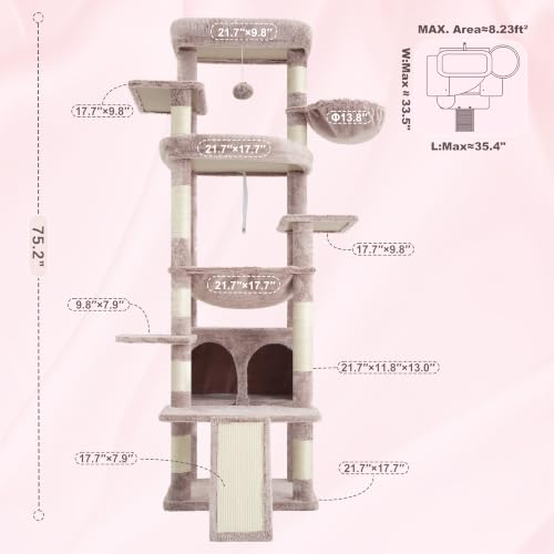 Tall Cat Tree for Large Cat (Rosy Brown / 80 inch)