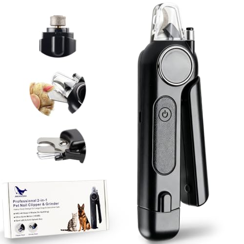 2-in-1 Dog Nail Clippers Grinder, HRC-48 Deep-U Blade for Thick Nails, LED