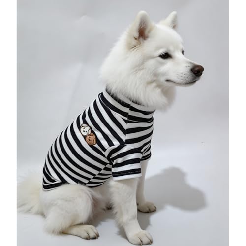 Turtleneck Dog Shirt Cute Doggie Embroidery Super Soft Dog Sweatshirt Stretchy Striped Puppy Pullover for Cats Small Medium Large Dogs (Black Striped / 6X-Large)
