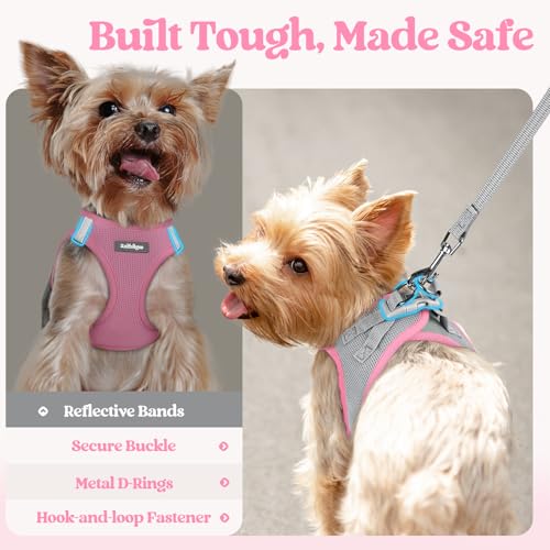Dog Harness Small Sized and Leash Set (Light Pink & Gray / S (chest: 15.1 - 16.5"))