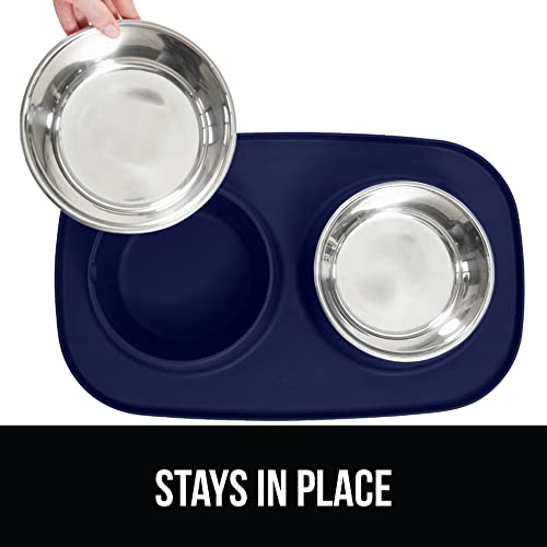 Dog Bowl Set with Feeding Mat (Navy / 2 Cup Bowls)