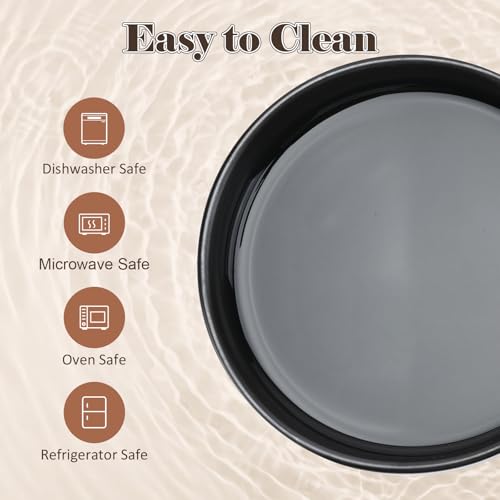 Ceramic Dog Bowls with Acacia Wood Stand (28.74 Oz / Black)