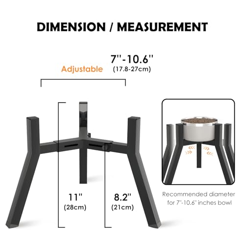 Dog Bowl Stand for Medium Large Dogs (Height: 11", Width: 7-10.6" / Black, 11H-Square)