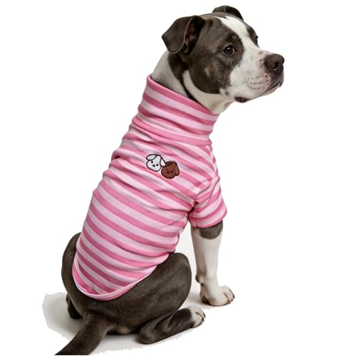 Turtleneck Dog Shirt Cute Doggie Embroidery Super Soft Dog Sweatshirt Stretchy Striped Puppy Pullover for Cats Small Medium Large Dogs (Pink Striped / XXX-Large)