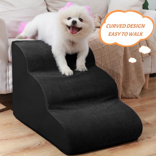 Dog Stairs for Small Dogs and Cats (Black / Standard 3-Step 15.7"H)
