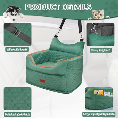 Dog Car Seat for Small Dogs Up to 25 lbs with 6 (Green)