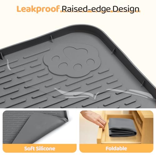 Dog Food Mat 40''x28'' Extra Large Dog Mat for Food and Water (40"L x 28"W / Dark Grey)