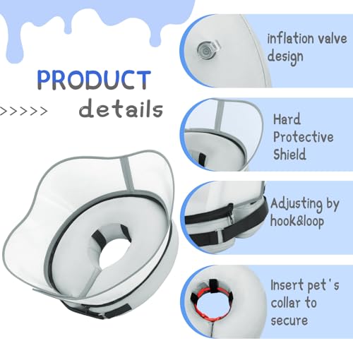 Raised Inflatable Dog Cone Collar to Stop Licking (Solid Grey / M(Neck 9"-12.5"))