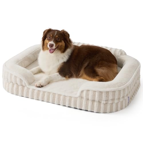 Cute Cozy High Back Orthopedic Dog Beds Large Sized Dog (35.0"l X 25.0"w X 7.0"th / Beige)
