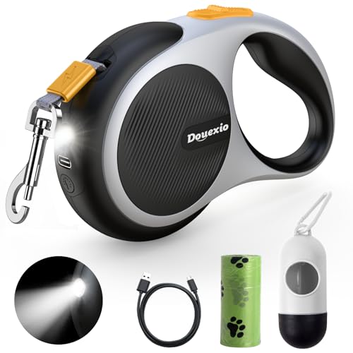Retractable Dog Leash with LED Flashlight (Black-White)