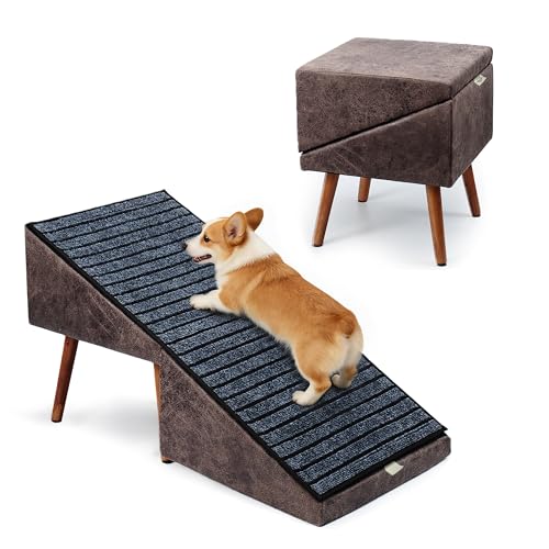 17" 2-in-1 Dog Ottoman Ramp for Couch & Small Dogs (Brown H 17")