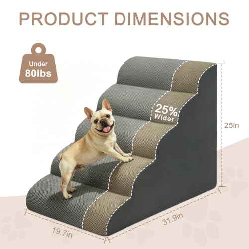 Extra Wide Dog Stairs for Large Dogs 20" W (5 Steps 25“H)