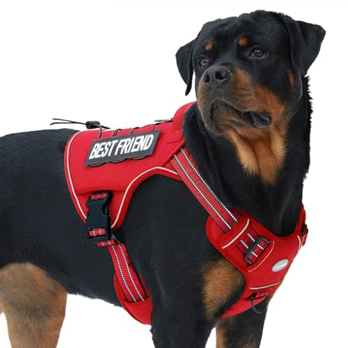 Tactical Dog Harness for Large Dogs (Red / XL(Neck:20-31",Chest:26-42"),75-135 lbs)