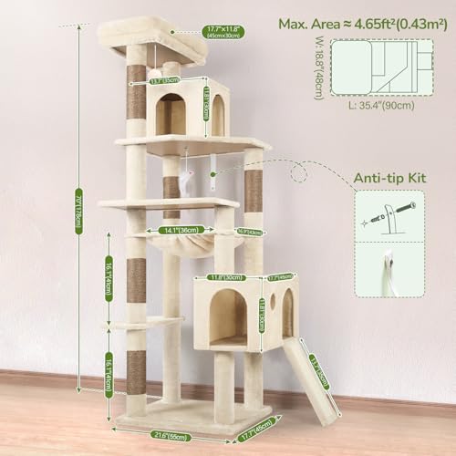 F70 Pro Heavy Duty Cat Tree Tower for Indoor Cats Large Adult (70inch / Beige)