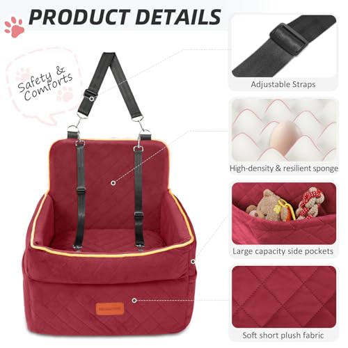 Dog Car Seat for Small Medium Dogs (Red)