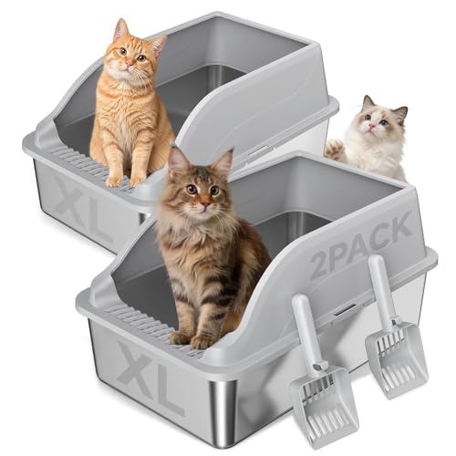 2PACK Stainless Steel Litter Box (Light Grey XL 2PK)