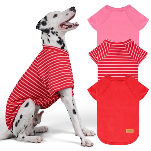 3Pack Dog Sweater with Sleeves Fleece Shirt for Large Dogs (3XL (75-100lbs) / 07# 3Pack(Red+Pink+Red Stripe))