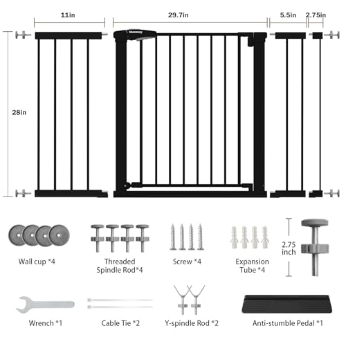 29.7 51 Inch Extra Wide Baby Gate for Stairs (Black / 29.7-51"W x 28"H)