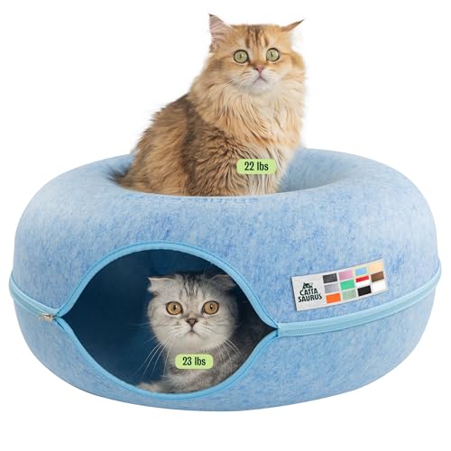 Peekaboo Cat Cave Donut for Multiple & Large Cats up to 30 (Blue / Large)