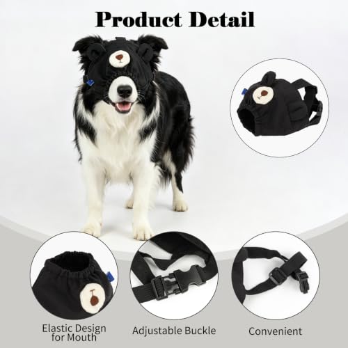 Dog Calming Cap Eye Mask Nylon Shading Pet Anxiety Mask Muzzle for Grooming Anti Car Sickness (Black Bear / XL)