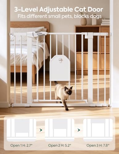 Auto Close Dog Gate with Cat Door (White / 29-43" Wide, 30" Tall | Standard)