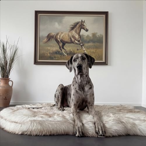 Faux Fur Orthopedic Dog Bed (White w/ Brown Tips / Giant)