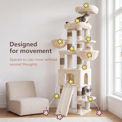 Cat Tree 82.7″ Extra Tall Cat Tower for Large Cats Adult HCT063MJ (82.7 inch / Beige)