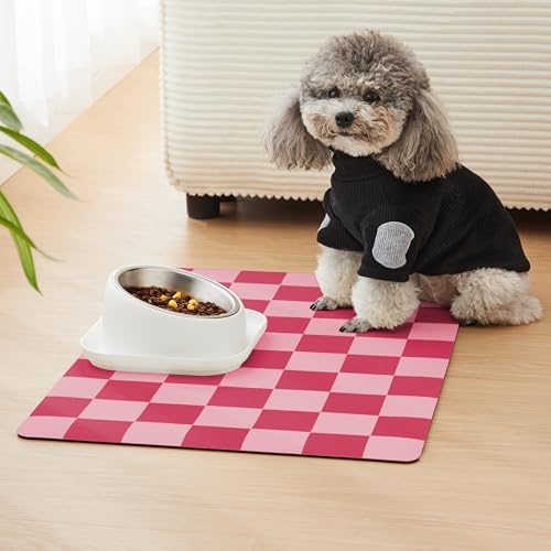 Checkered Dog Feeding Mat (24"L x 16"W / Coral)
