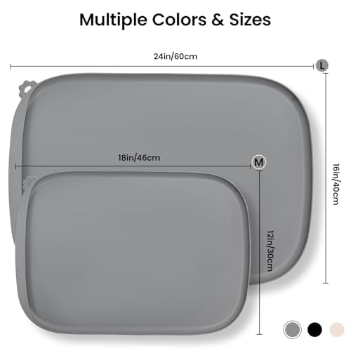 Silicone Dog Food Mat with Side Pocket & Hook Hole (24"L x 16"W / Grey)