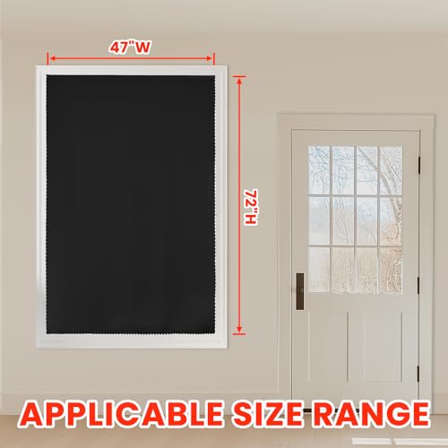 100% Window Blinds Blackout Portable Blackout Curtains Adhesive Curtains for Living Room No Drilling (Black/ Thickened / 47"W x 72"L (Pack of 1))