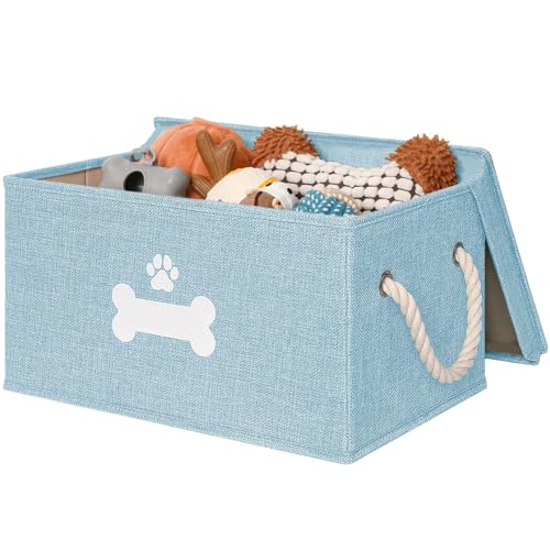 Dog Toy Basket with Lid (Blue / Medium)
