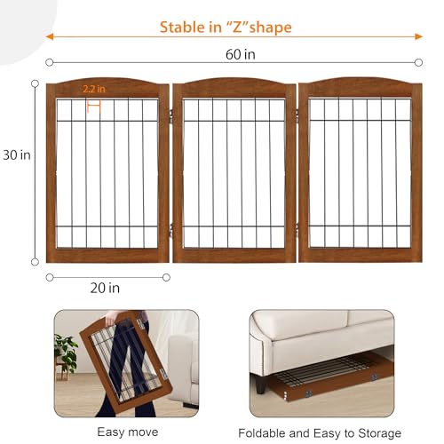 3 Panel Freestanding Adjustable Wooden Dog Gate (30"Height-3 Panel / Oak Cherry)