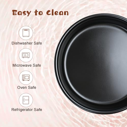 Ceramic Elevated Dog Bowl Set with Acacia Wood Stand for Food and Water for Large Dogs (60.87 Oz / Black with Dog Paw Pattern)