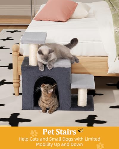 3-in-1 Pet Stairs for Cats, Dog Steps for Small Doggie Rabbits (M-Gray)