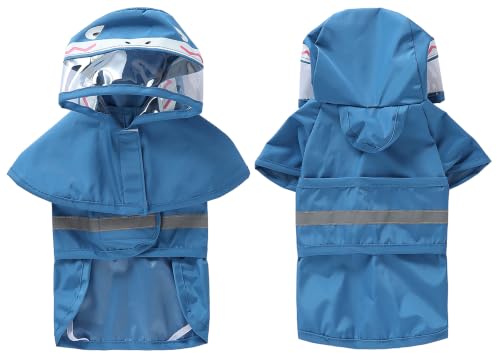 Dog Raincoat Hooded Reflective Waterproof Slicker Poncho (Shark 2 / 4XL(44-55 pound))