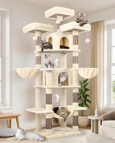 Big XXL Cat Tower for Indoor Multiple Cats (Beige / 80inch)