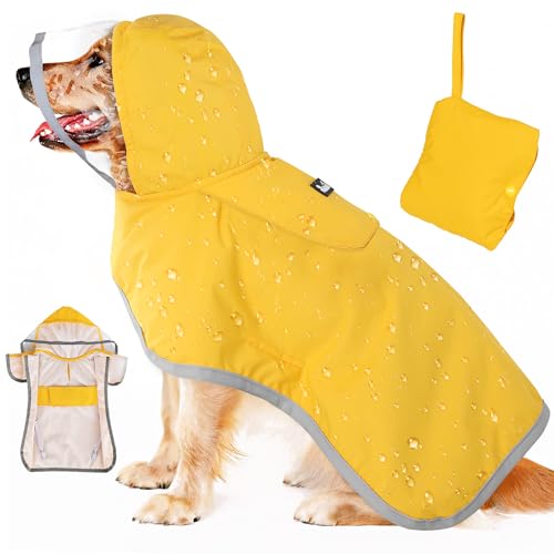 Dog Raincoat Waterproof Dog Rain Jacket with Clear Hooded (Yellow / XX-Large)