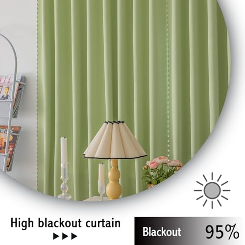 Magic Tape Stick on Curtains Blackout Curtains for Bedroom no Drillng Self Adhesive Curtain no Rod Small Window (Green / 59"W x 79"L (Pack of 2))