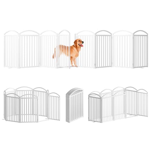 8 Panels Full Matel Freestanding Dog Gates with Door (【8 Panels with Door】192"W*36H" / White)