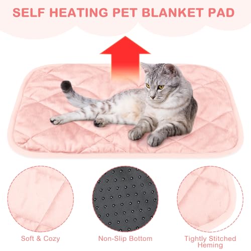 4 Pack Self Heating Cat Pad Self Warming Dog Mat Reflects Body Heat Extra Warm Thermal Pet Pad Washable Dog Cat Bed Crate Bed Mat Blanket (16 x 20 Inch / Pink)